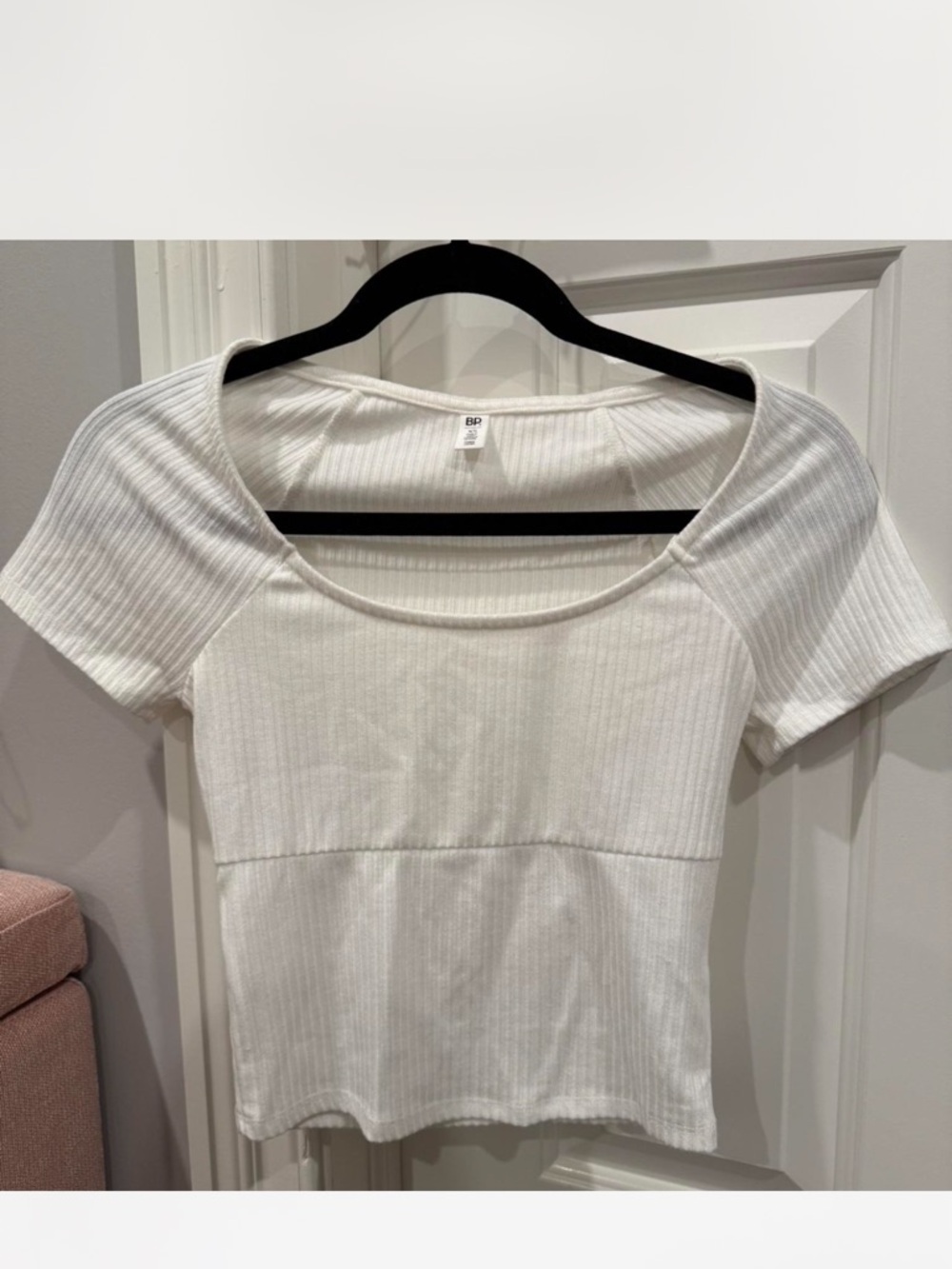 bp White Ribbed Scoop Neck Short Sleeve Top